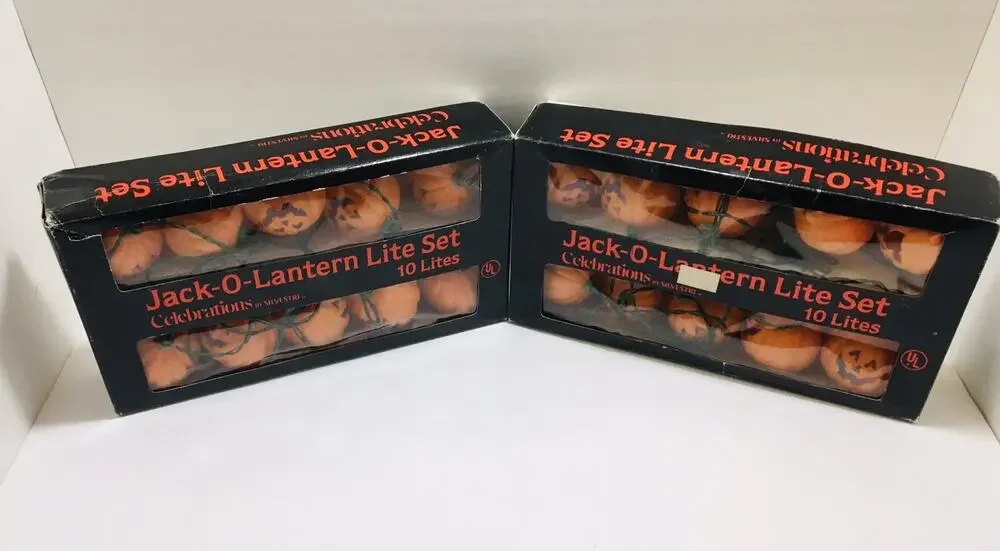 Vintage Halloween Jack O Lantern Pumpkin Light String Blow Mold 2 Sets